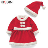 KISBINI Christmas Baby Girls Dress Clothes Hat New Year Costume Fashion Santa Claus Baby Clothes Newborn Girls Baby Boy Clothes