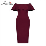 Kinikiss Women Spring Bodycon Dress Ruffle Off The Shoulder Backless Party Dress Sexy Women Sleeveless Club Blue Bodycon Dress