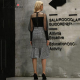 Kinikiss 2017 autumn fashion women black plaid skirt falbala zipper patchwork asymmetric high waist skirts elegant mermaid skirt