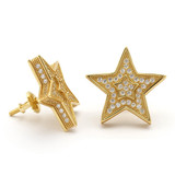 King Ice 14K Gold 3D Star Earrings