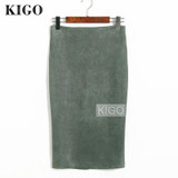 KIGO Autumn Women Suede Pencil Skirt High Waist Bodycon Midi Skirt Back Split Vintage Wine Red Elegant Women Skirt KK2966H