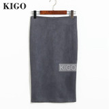 KIGO Autumn Women Suede Pencil Skirt High Waist Bodycon Midi Skirt Back Split Vintage Wine Red Elegant Women Skirt KK2966H