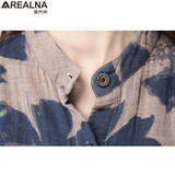 AREALNA Autumn New Fashion Floral Print Cotton Linen Blouses Casual Long Sleeve Shirt Women Plus Size Women Top With Pockets XXL