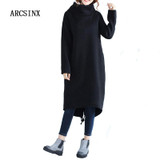 ARCSINX Plus Size Women BTS 2017 Autumn Winter Fleece Warm Women Hoodies Oversized Turtleneck Black Femlae Long Sweatshirts