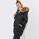 Arbitmatch Womens Down Jackets Loose Large Real Racoon Fur Down Coats Women Parkas Hood Female Duck Down Parka ong Warm Outwear