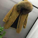 Arbitmatch Winter Down Jacket Women Natural Racoon Fur Collar Down Caot Hooded Warm Corduroy Outwear Female Thicker Ladies Parka