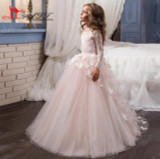 Arabic 2017 Pink and White Flower Girl Dresses for Weddings with 3D Floral Flowers Train First Communion Dress for Girls