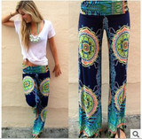 AQ125 Summer Women Pants Casual Mid Waist Flare Wide Leg Long Pants Printed Casual Striped Trousers Palazzo Trousers