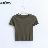 Aproms Women Sweet Knitted Short Sleeve T-Shirt 2018 Basic Crop Top Tee Casual White Stretch T Shirt Female Fashion Summer Top