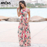 Aproms Sweet Floral Print Long Maxi Dress Women Fashion 2018 Short Sleeve Festival Party Dresses Female Tunic Dress Plus Size