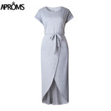 Aproms Soild Colored Long Shirt Dress Women 2017 Short Sleeve Bow Tie Maxi Dress Casual Streetwear Sundress Vestidos De Festa
