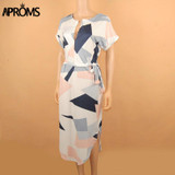 Aproms Sexy Multi Colored V Neck Shirt Dress Women 2017 Boho Short Sleeve Winter Midi Dress Casual Streetwear Sundress Vestidos