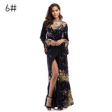 Aproms Flare Sleeve Wrap Tie Boho Long Maxi Dress Women Long Sleeve Flower Print Festival Day Dresses Female Loose Dress Vestido