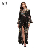 Aproms Flare Sleeve Wrap Tie Boho Long Maxi Dress Women Long Sleeve Flower Print Festival Day Dresses Female Loose Dress Vestido