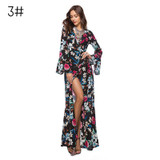 Aproms Flare Sleeve Wrap Tie Boho Long Maxi Dress Women Long Sleeve Flower Print Festival Day Dresses Female Loose Dress Vestido