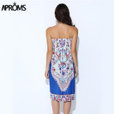 Aproms Boho Summer Women Dress Sexy Sundresses Off Shoulder African Ethnic Floral Print Tunic Beach Dresses Big Size SunDress
