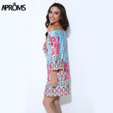 Aproms Bohemian Elegant Women Summer Dress Boho 2017 Off Shoulder Beach Tunic Dresses Sundress European Sexy Vestidos Mujer