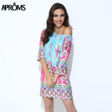 Aproms Bohemian Elegant Women Summer Dress Off Shoulder Beach Tunic Dresses Sundress European Style Sexy Vestidos De Ropa Mujer