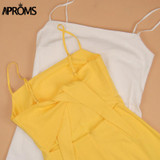 Aproms Back Tie Up Bow Summer Dress Women Sundress Elegant Linen Dress Slim Fit Bodycon White Black Soild Short Dress Vestidos