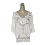 Aproms Blusa Feminina Summer Women White Lace Crochet Tropical Top Blouse New 2017 Boho Hollow Beach Cover Up Blouse Beach Shirt