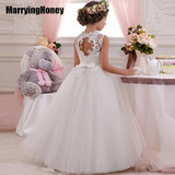 Appliques Lace Tulle Flower Girl Dresses For Weddings First Communion Dress Cheap White Little Girls Pageant Princess Ball Gown