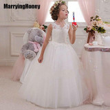 Appliques Lace Tulle Flower Girl Dresses For Weddings First Communion Dress Cheap White Little Girls Pageant Princess Ball Gown