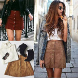 Apparel suede leather women skirt 90's Vintage short skirt Winter high waist casual skirts with button