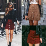 Apparel suede leather women skirt 90's Vintage short skirt Winter high waist casual skirts with button