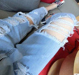 Apparel Hole Ripped Jeans Women Pants Cool Denim Vintage Straight Jeans For Girl Mid Maist Casual Pants Female