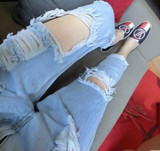 Apparel Hole Ripped Jeans Women Pants Cool Denim Vintage Straight Jeans For Girl Mid Maist Casual Pants Female