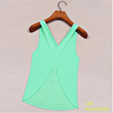 Free Shipping 2017 Summer Women Blouses Candy Color Casual Lady Shirts Sexy Backless Strap Chiffon Blouse Tops ladies' Vest