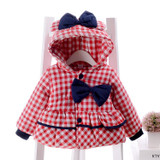Baby Coat 2016 Winter Girls Thickening Warm Plaid jacket baby bowknot Europe style Cotton-padded clothes