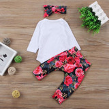 Baby Clothing Newborn Toddler Baby Girls Tops Letter Romper +Flower Pants +Bow Headband 3Pcs Outfits Set Clothes