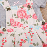 Baby Clothing Newborn Baby Girl Gray Clort T-shirt + Floral Romper Jumpsuit Outfit Clothes 2Pcs/Set