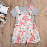 Baby Clothing Newborn Baby Girl Gray Clort T-shirt + Floral Romper Jumpsuit Outfit Clothes 2Pcs/Set