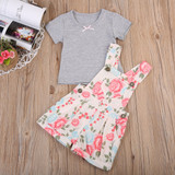 Baby Clothing Newborn Baby Girl Gray Clort T-shirt + Floral Romper Jumpsuit Outfit Clothes 2Pcs/Set