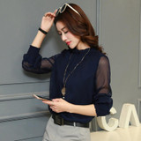 2017 Yarn Chiffon Blouse Shirt Women's Clothing 5 Colors Solid Shirt Women Blouse Long Sleeve Shirt Tops Bottoming Brand Sexy