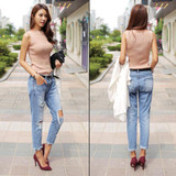 2017 Spring New Boyfriend Hole Ripped Jeans Women Pants Cool Denim Vintage Straight Jeans For Girl Mid Waist Casual Pants Female