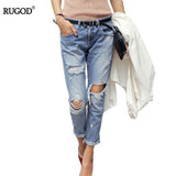 2017 Spring New Boyfriend Hole Ripped Jeans Women Pants Cool Denim Vintage Straight Jeans For Girl Mid Waist Casual Pants Female