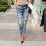 2017 Spring New Boyfriend Hole Ripped Jeans Women Pants Cool Denim Vintage Straight Jeans For Girl Mid Waist Casual Pants Female