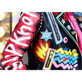 2017 Spring Leather Jacket Women Letter Print Graffiti Rivets Street Coats Epaulets Biker Motorcycle Cazadora Cuero Mujer BY6025