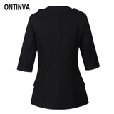 2017 Spring Lady White Black Blazer Half Sleeve Double Breasted Formal Jacket Women Elegant Fashion Suit Woman Office Wear Tops