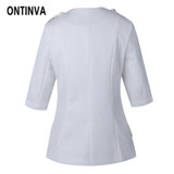 2017 Spring Lady White Black Blazer Half Sleeve Double Breasted Formal Jacket Women Elegant Fashion Suit Woman Office Wear Tops
