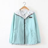 2017 Spring Fashion women harajuku Basic Jacket Pocket Zipper hooded two side wear Cartoon print outwear loose plus size