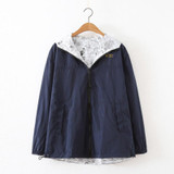 2017 Spring Fashion women harajuku Basic Jacket Pocket Zipper hooded two side wear Cartoon print outwear loose plus size