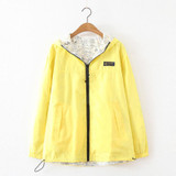 2017 Spring Fashion women harajuku Basic Jacket Pocket Zipper hooded two side wear Cartoon print outwear loose plus size