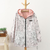 2017 Spring Fashion women harajuku Basic Jacket Pocket Zipper hooded two side wear Cartoon print outwear loose plus size
