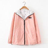 2017 Spring Fashion women harajuku Basic Jacket Pocket Zipper hooded two side wear Cartoon print outwear loose plus size