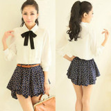 2017 Spring Fashion Women Elegant Lace Bow Tie School Blouse Casual White Blouses Chiffon Collar Shirt Ladies Tops Plus Siz