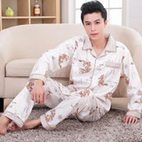 2017 Spring Fall Winter Men 100% Cotton Pajamas Set of Sleepcoat &amp; Trousers Adult Casual Sleepwear &amp; Nightclothes Plus Size 4XL